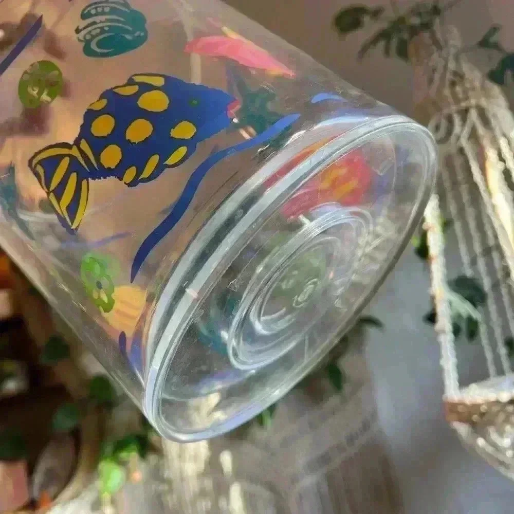 Vintage 90’s Acrylic Ice Bucket Retro Clear Tropical Fish & Beach Theme Decor